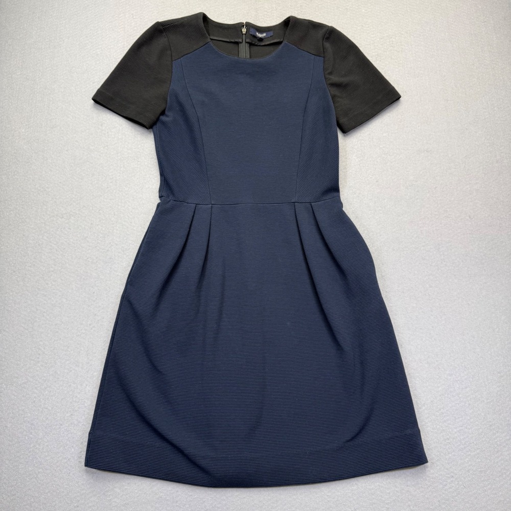 Madewell Womens Navy Blue Black Colorblock Short Sleeve Fit Flare Dress Size 0